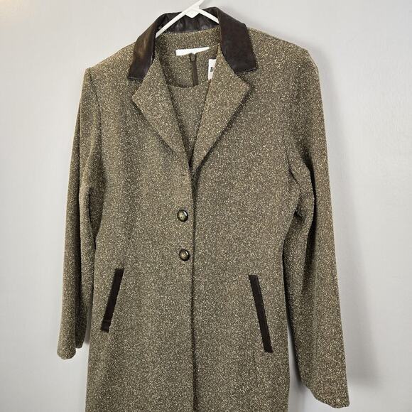 DANNY&NICOLE WOMENS 2 Pc SLEEVELESS DRESS W OVER COAT Size 4P Vintg Brown Boucle - Picture 2 of 10